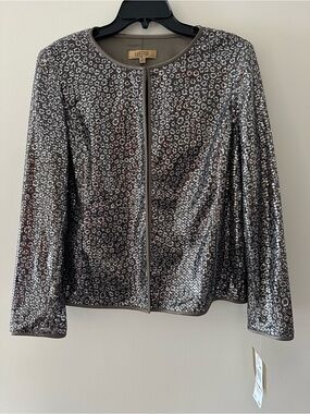 Kasper Golden night Sequin Collarless Jacket